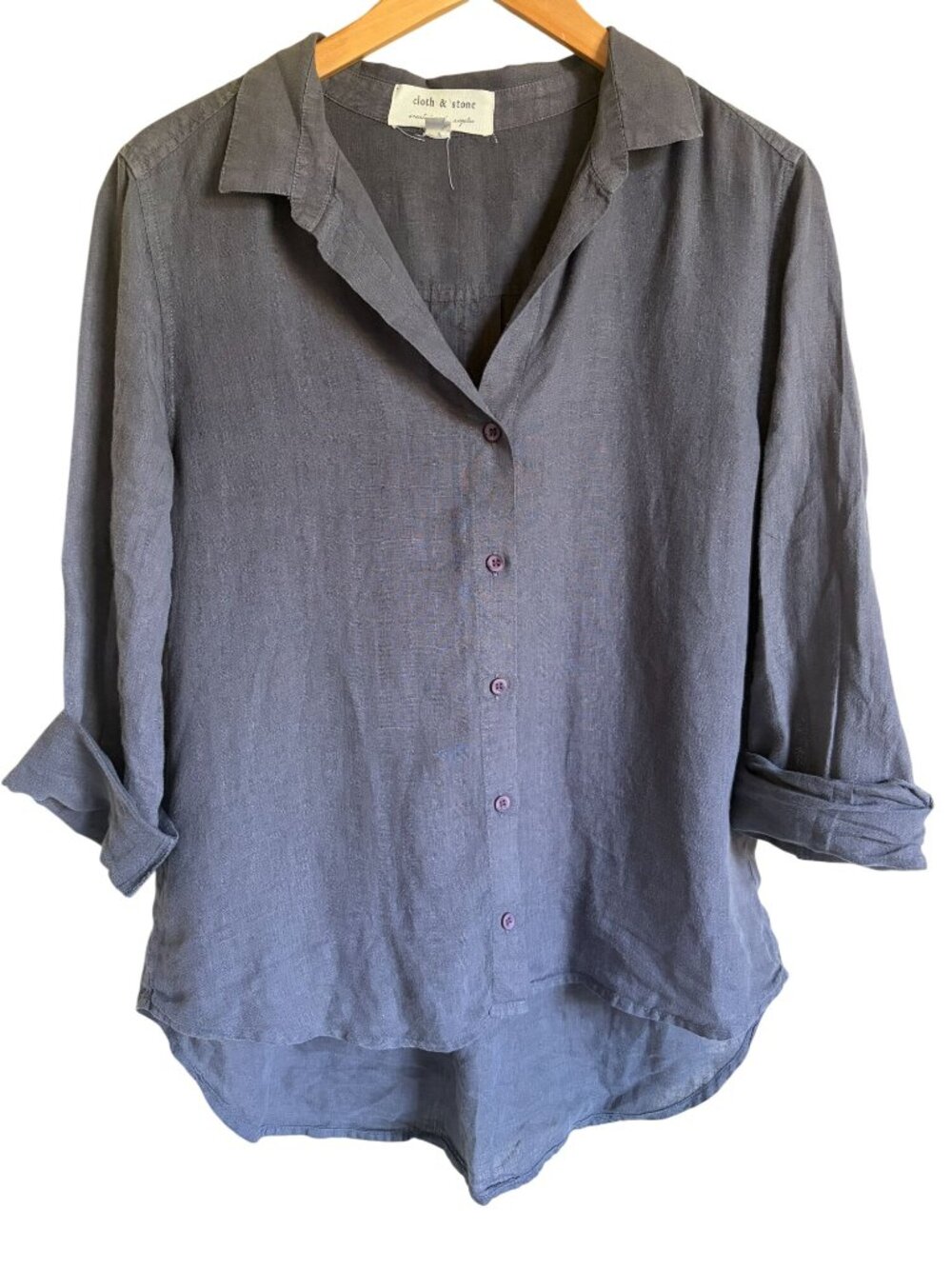 Cloth & Stone Anthropologie Gray 100% Linen Boxy Beachy Top